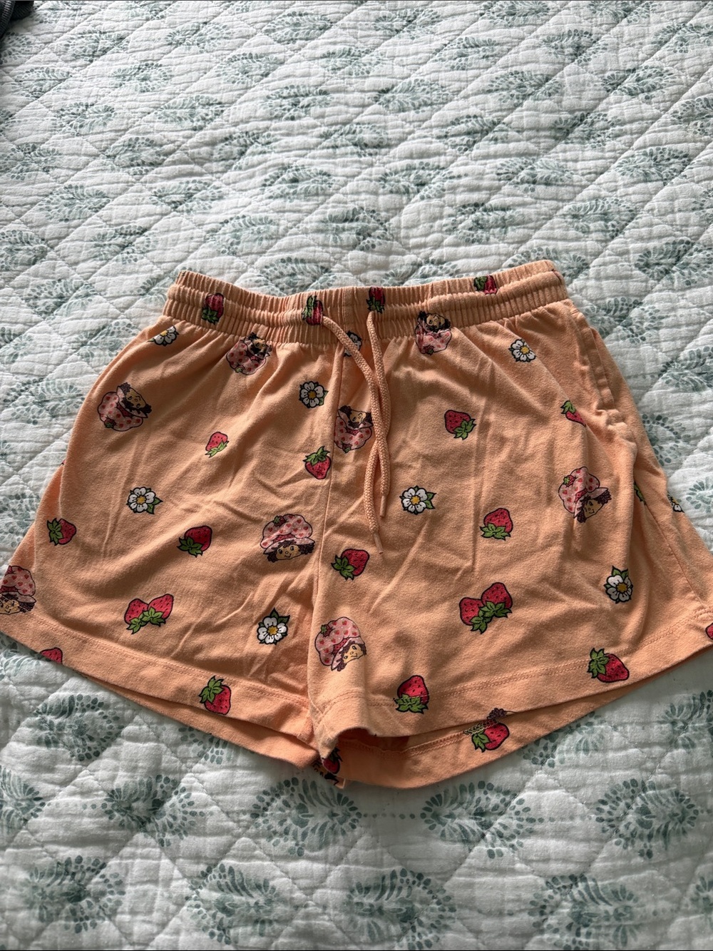 Peach Strawberry Print Lounge Shorts